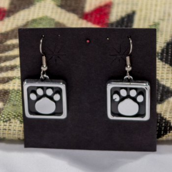 Sterling Silver Earrings, Wolf Paw with Border
